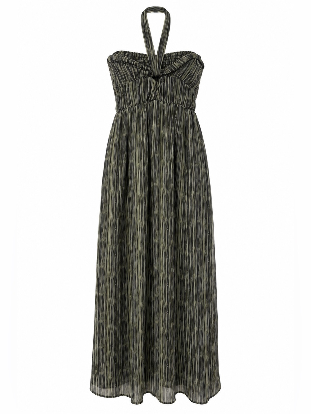 Deluc Olive Green and Black Strapless Maxi Dress